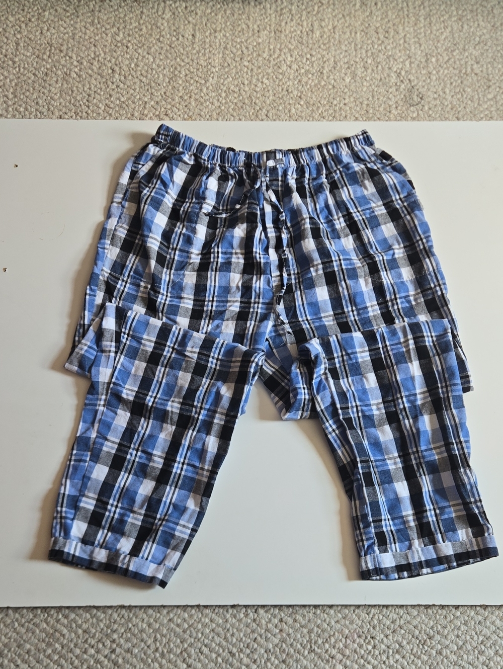Men's Black and Blue Drawstring Pajama Bottoms